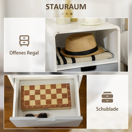 White bedside table with drawer & open shelf, 40x38x58 cm