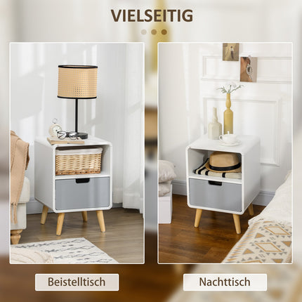 White bedside table with drawer & open shelf, 40x38x58 cm