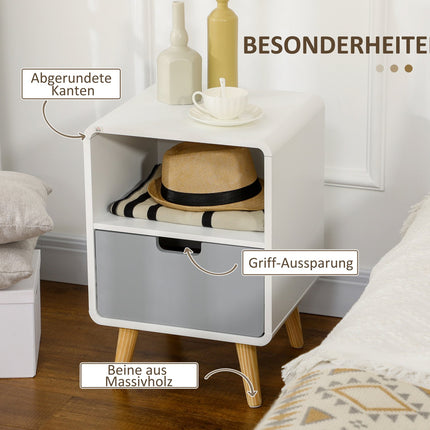 White bedside table with drawer & open shelf, 40x38x58 cm