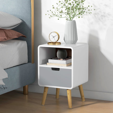 White bedside table with drawer & open shelf, 40x38x58 cm