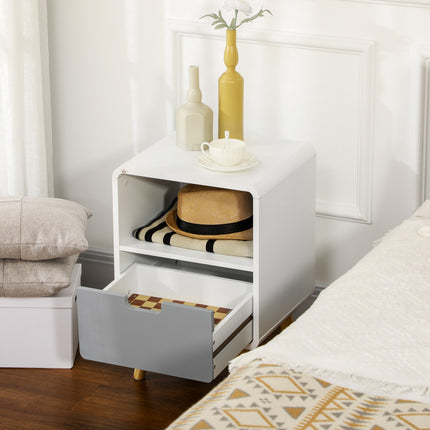 White bedside table with drawer & open shelf, 40x38x58 cm