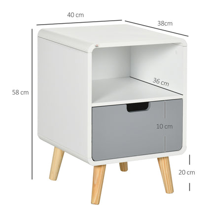 White bedside table with drawer & open shelf, 40x38x58 cm