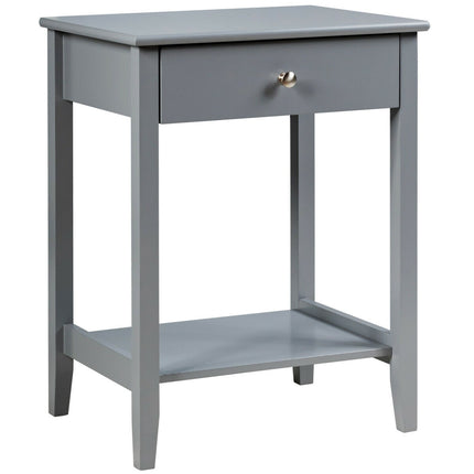 Bedside Table With Drawer and Shelf, Gray MDF