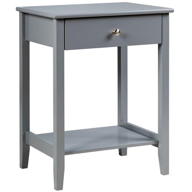 Bedside Table With Drawer and Shelf, Gray MDF