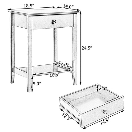 Bedside Table With Drawer and Shelf, Gray MDF