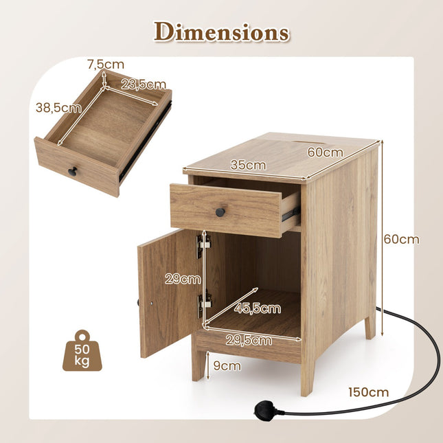 Bedside Table With USB-C, Outlets, Drawer and Magazine Rack