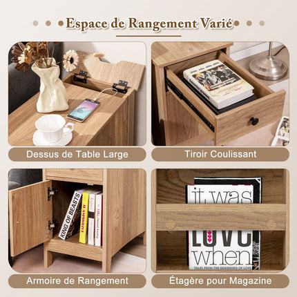 Bedside Table With USB-C, Outlets, Drawer and Magazine Rack