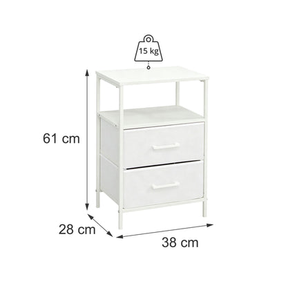 Bedside Table with 2 Fabric Drawers & Shelves, MDF/Metal
