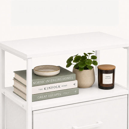 Bedside Table with 2 Fabric Drawers & Shelves, MDF/Metal