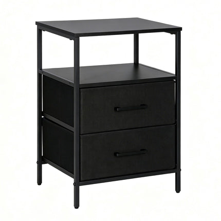 Bedside Table with 2 Fabric Drawers & Shelves, MDF & Metal