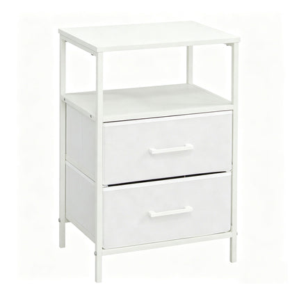 Bedside Table with 2 Fabric Drawers and Shelves, MDF & Metal