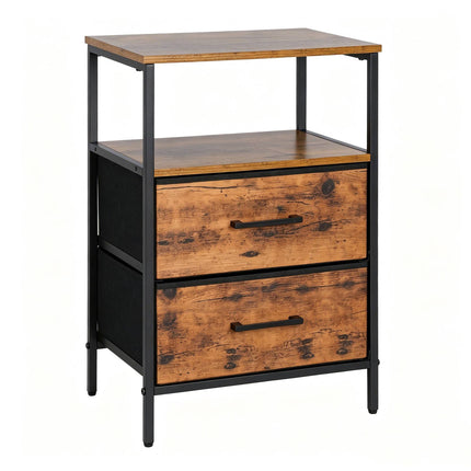 Bedside Table with 2 Fabric Drawers and Shelves, MDF/Metal