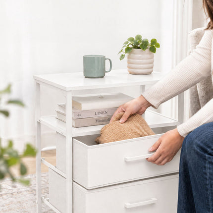 Bedside Table with 2 Fabric Drawers and Shelves, MDF & Metal