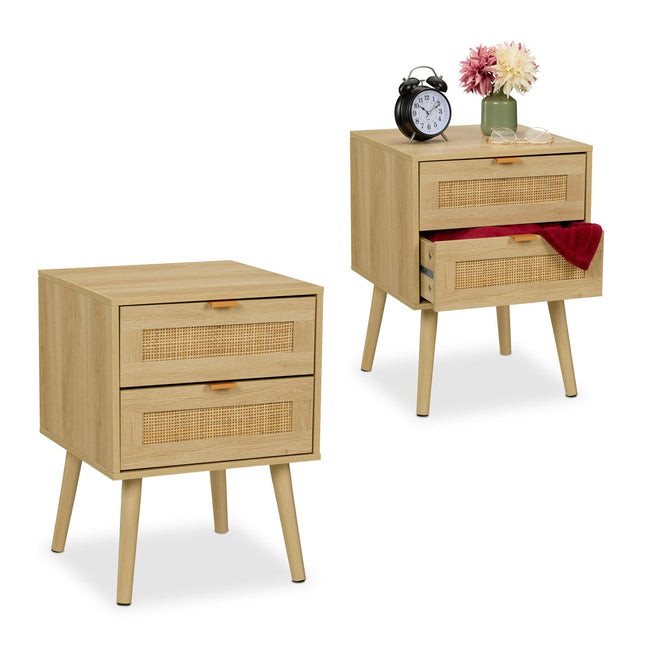 Nachtkastje met 2 lades van rotan met houtlook
