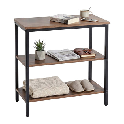 Bedside Table with 3 Shelves, Dark Brown