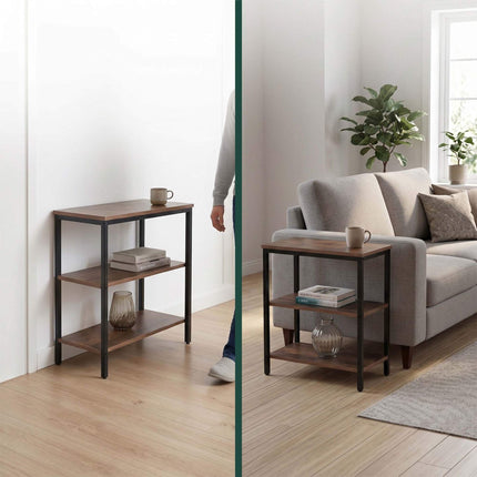Bedside Table with 3 Shelves, Dark Brown