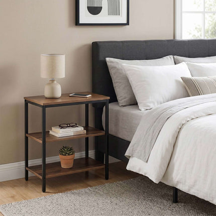 Bedside Table with 3 Shelves, Dark Brown