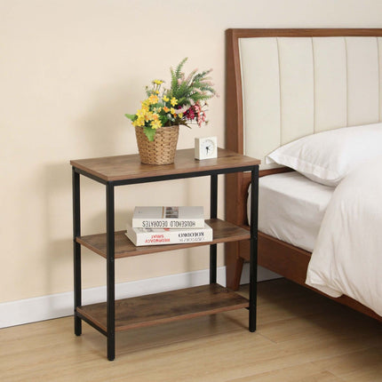 Bedside Table with 3 Shelves, Dark Brown