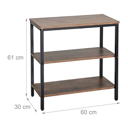Bedside Table with 3 Shelves, Dark Brown