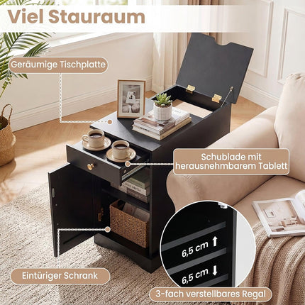 Bedside Table with Charging Station, Adjustable Shelf, Black
