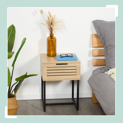 Bedside Table with Drawer and Metal Frame