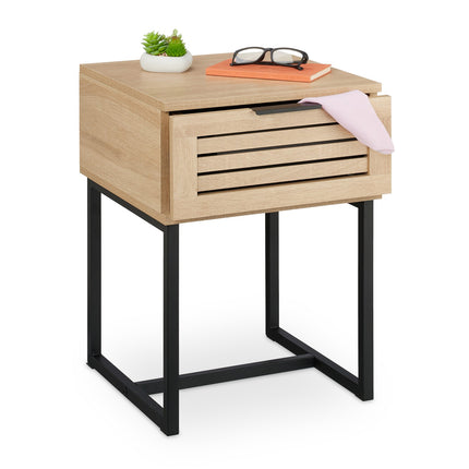 Bedside Table with Drawer and Metal Frame