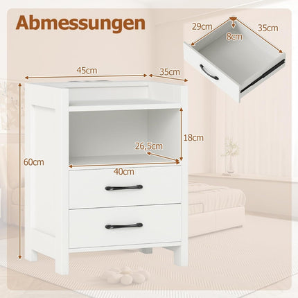 Bedside Table with LED Lights & Charging Station, 2 Drawers