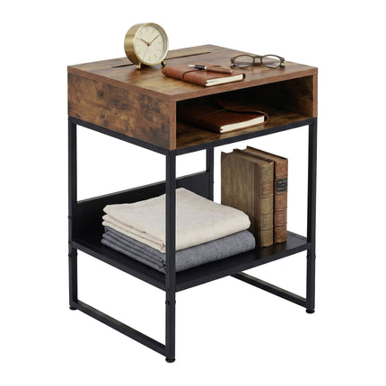 Bedside Table with Phone Holder, 2 Shelves, Dark Brown