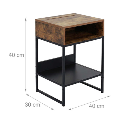 Bedside Table with Phone Holder, 2 Shelves, Dark Brown