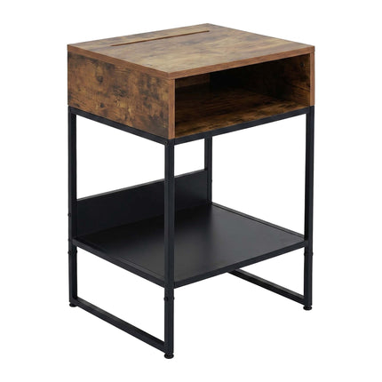 Bedside Table with Phone Holder, 2 Shelves, Dark Brown