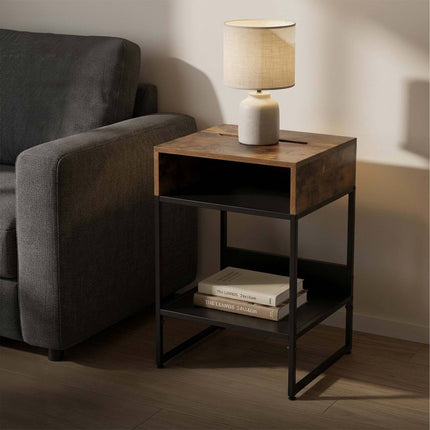 Bedside Table with Phone Holder, 2 Shelves, Dark Brown