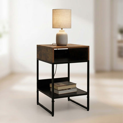 Bedside Table with Phone Holder, 2 Shelves, Dark Brown