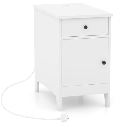 Bedside Table with USB Ports, Outlets, Magazine Rack