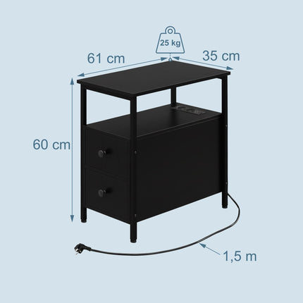 Bedside Table with USB Ports and Power Outlets