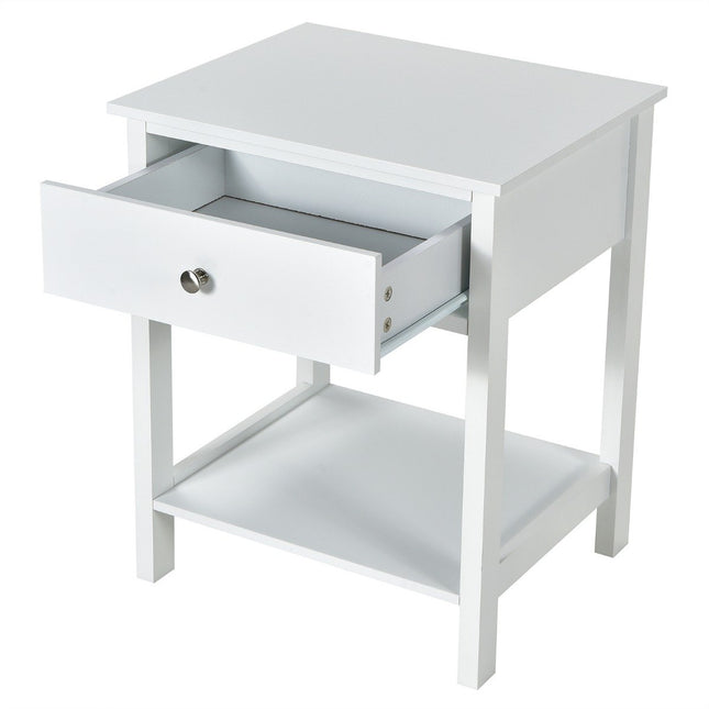 Bedside table 2-tier night dresser modern nightstand with drawer white