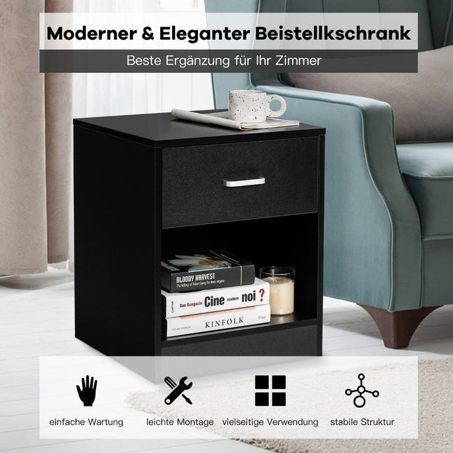 Nachtkastje 45 x 42,5 x 55 cm bijzettafel met lade en open vak salontafel modern zwart