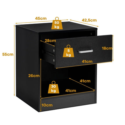 Bedside table 45 x 42.5 x 55 cm side table with drawer and open compartment sofa table modern black