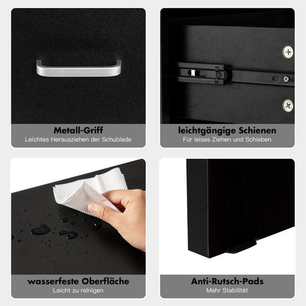 Bedside table 45 x 42.5 x 55 cm side table with drawer and open compartment sofa table modern black