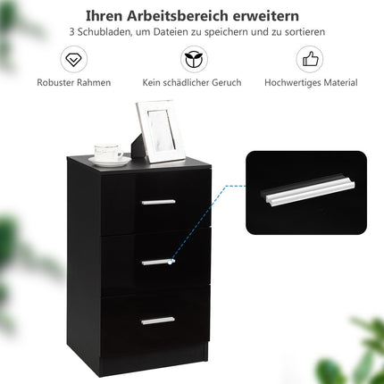 Bedside table filing cabinet with 3 drawers drawer container black
