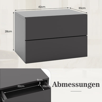 Bedside table hanging wall shelf with 2 drawers side table wall mounted 42 x 30 x 28 cm grey