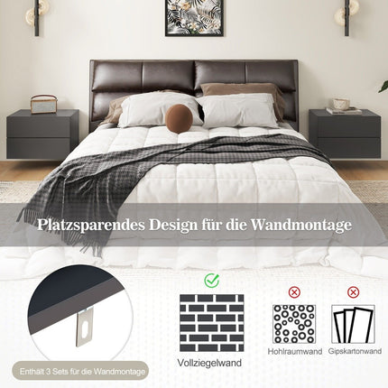 Bedside table hanging wall shelf with 2 drawers side table wall mounted 42 x 30 x 28 cm grey