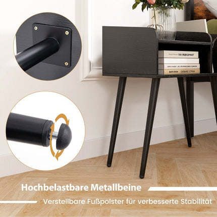 Bedside table side table with open compartment sofa table with metal support legs 50 x 32 x 58 cm black 1 piece