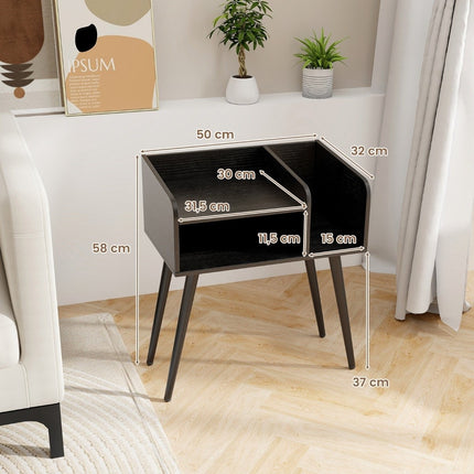 Bedside table side table with open compartment sofa table with metal support legs 50 x 32 x 58 cm black 1 piece