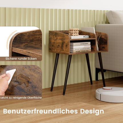 Bedside table side table with open compartment sofa table with metal support legs 50 x 32 x 58 cm rustic brown 1 piece