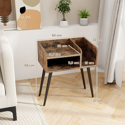 Bedside table side table with open compartment sofa table with metal support legs 50 x 32 x 58 cm rustic brown 1 piece