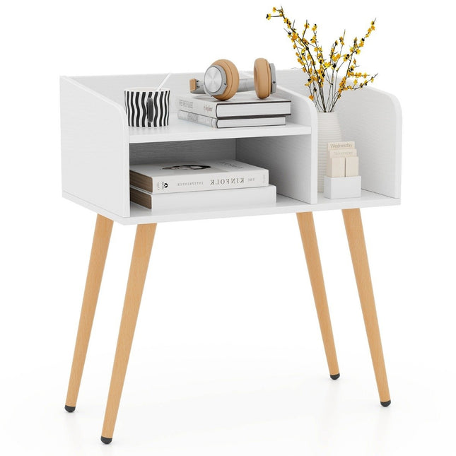 Bedside table side table with open compartment sofa table with metal support legs 50 x 32 x 58 cm white 1 piece