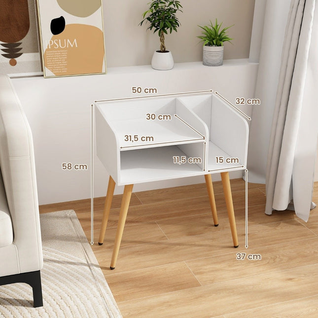 Bedside table side table with open compartment sofa table with metal support legs 50 x 32 x 58 cm white 1 piece