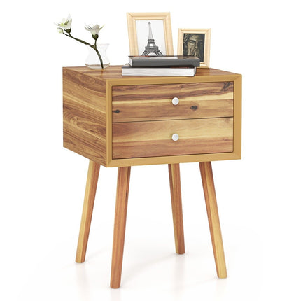 Bedside table with 2 drawers Compact wooden coffee table 40 x 40 x 59.5 cm natural