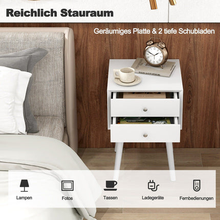 Bedside table with 2 drawers Small wooden side table 40 x 40 x 59.5 cm white