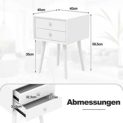 Bedside table with 2 drawers Small wooden side table 40 x 40 x 59.5 cm white